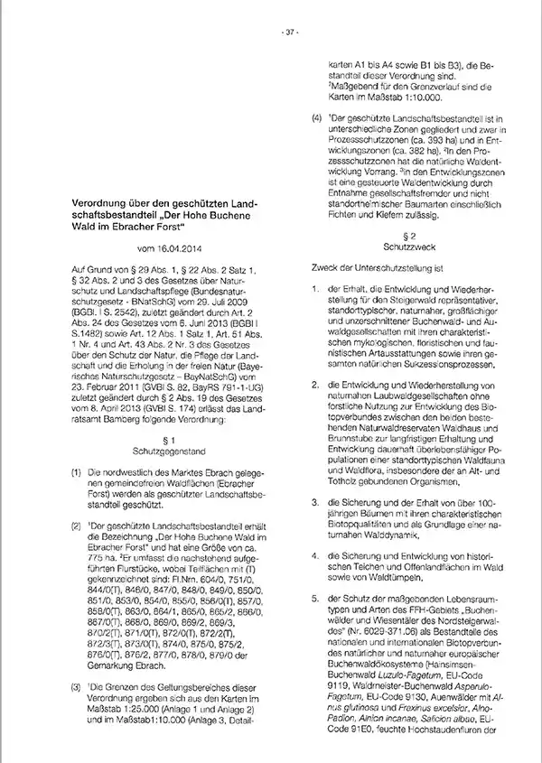 Bild der Seite 1 der Verordnung 'Der Hohe Buchene Wald im Ebracher Forst'